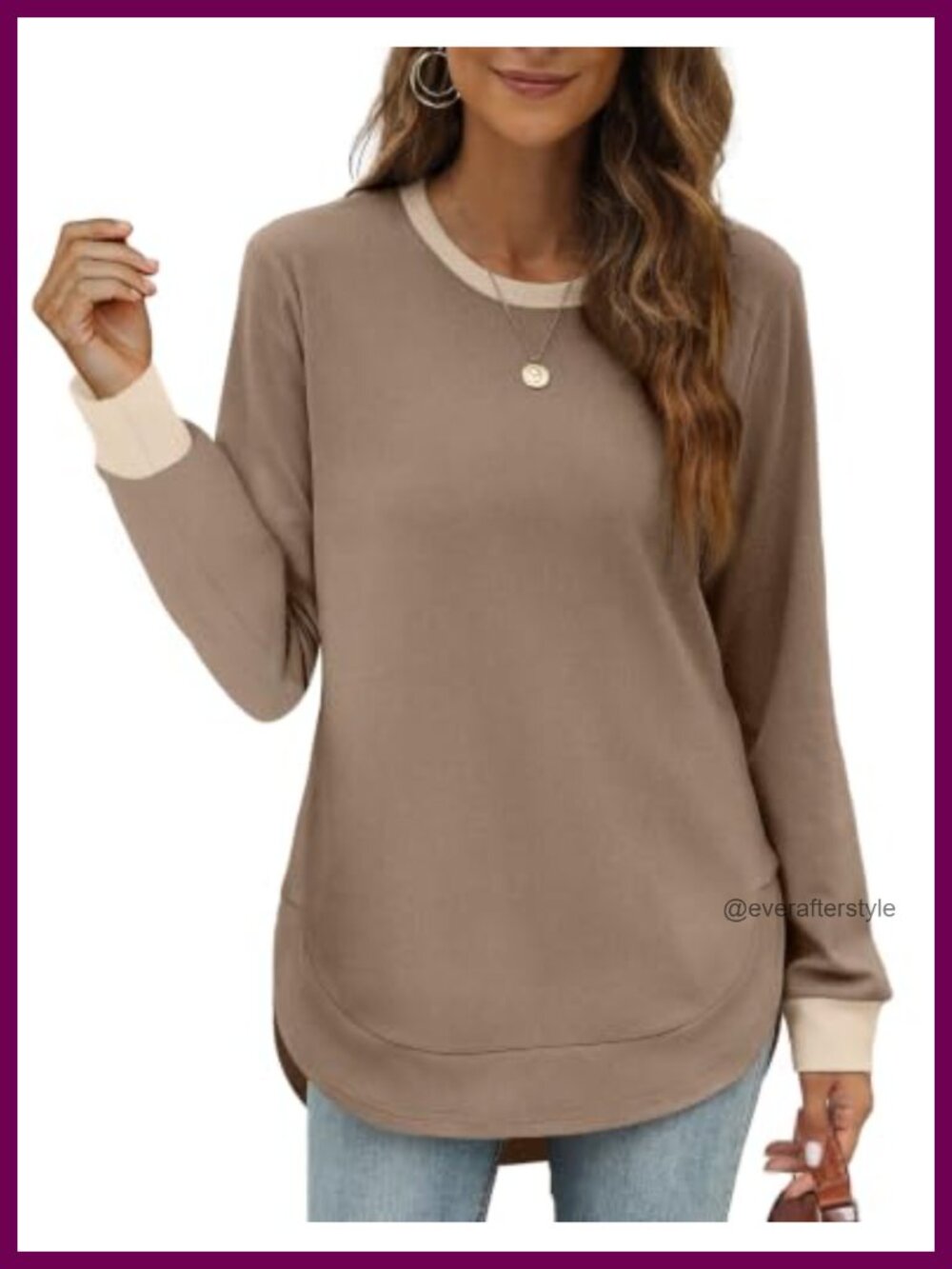 Women's Crewneck High Low Sweatshirt Long Sleeve Curved Hem Tunic Top